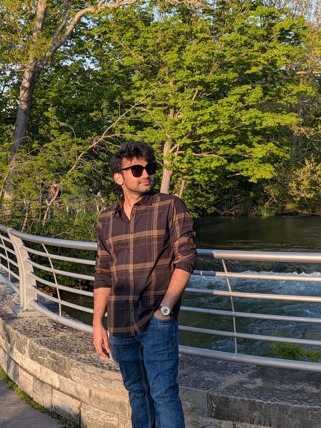 Portrait on a footbridge over the Erie Canal, Buffalo, New York